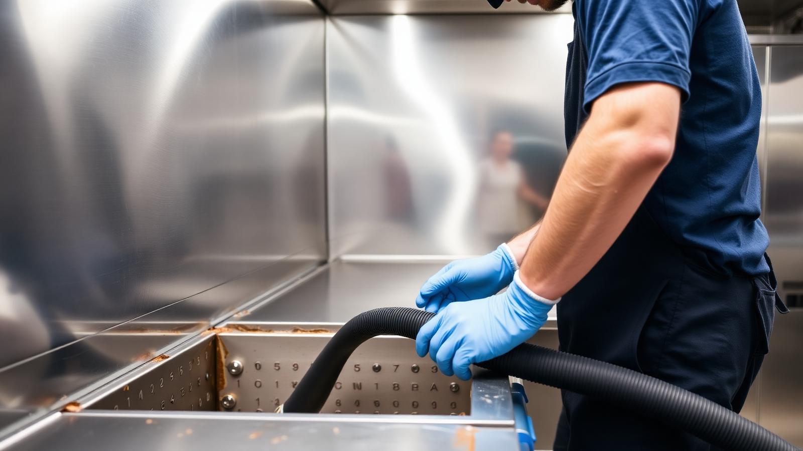 Limpeza de caixa de gordura em cozinha industrial